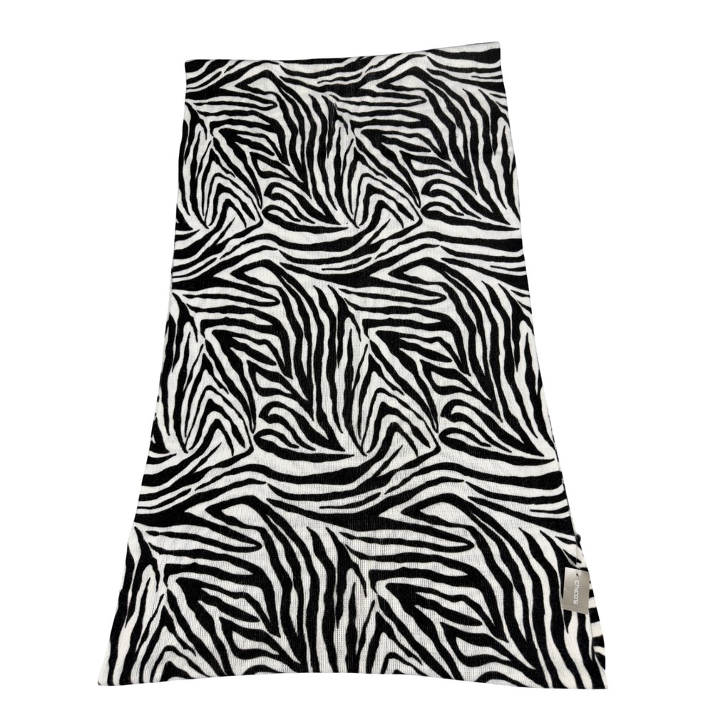Chicos Bold Zebra Infinity Scarf Black Ecru Animal Print Knit Oblong MSRP $59